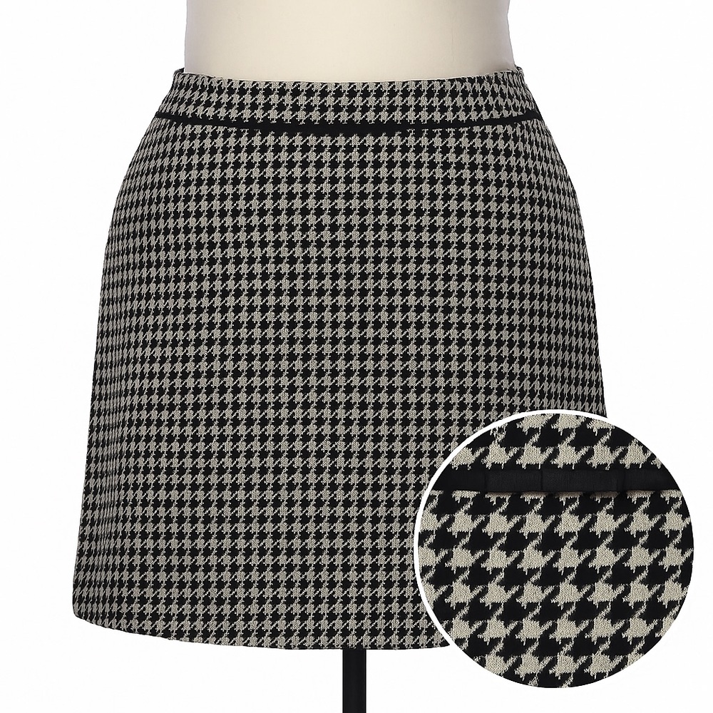 APOSTROPHE Wool-Blend Houndstooth Skirt Midi Lined Black Cream Plus Size 24W NWT